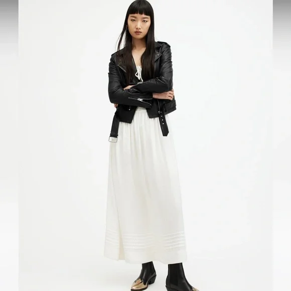 All Saints Black Balfern Belted Hem Leather Biker Jacket Size 2 - Picture 5 of 13